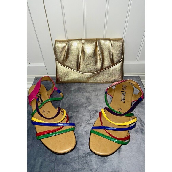 90s Rainbow sandals coasters size 9 & Vintage Gold Clutch - Picture 5 of 8